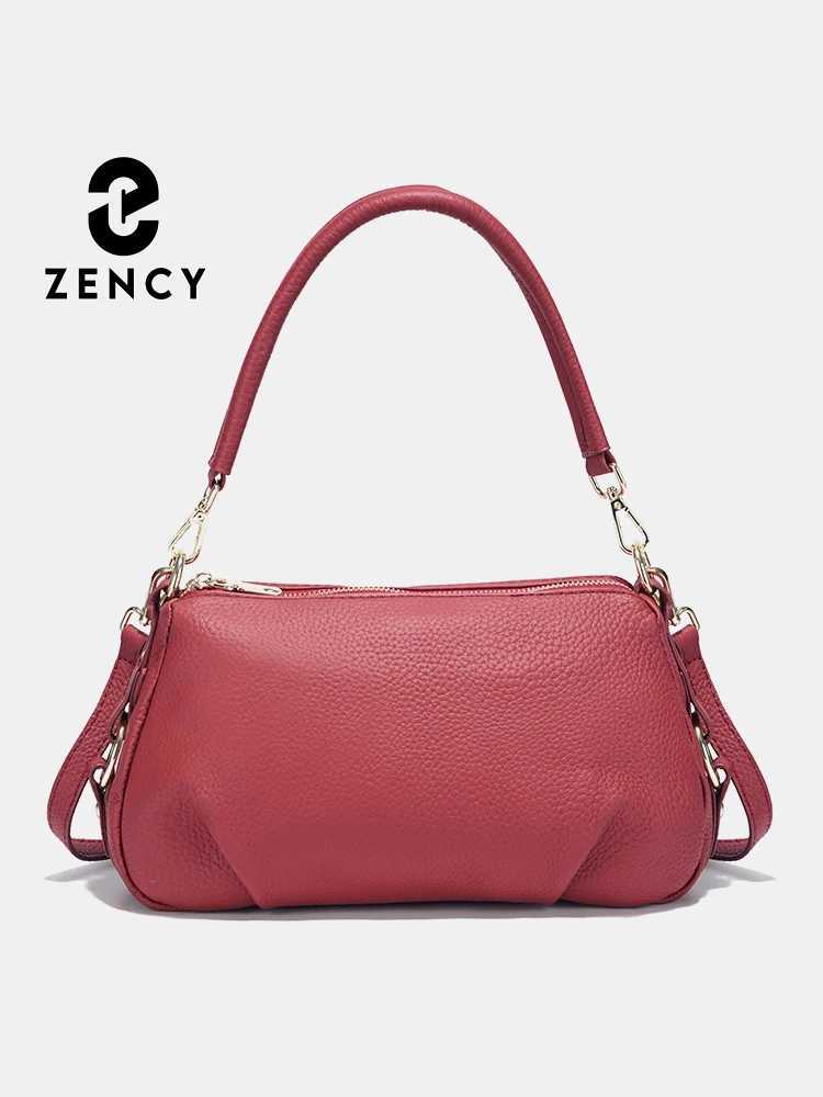 Evening Bags Zency Women's Genuine Leather Bag Simple High Quality Small Simple Pillow Handbag Female Shoulder Crossbody Ladies Leather Bag H26