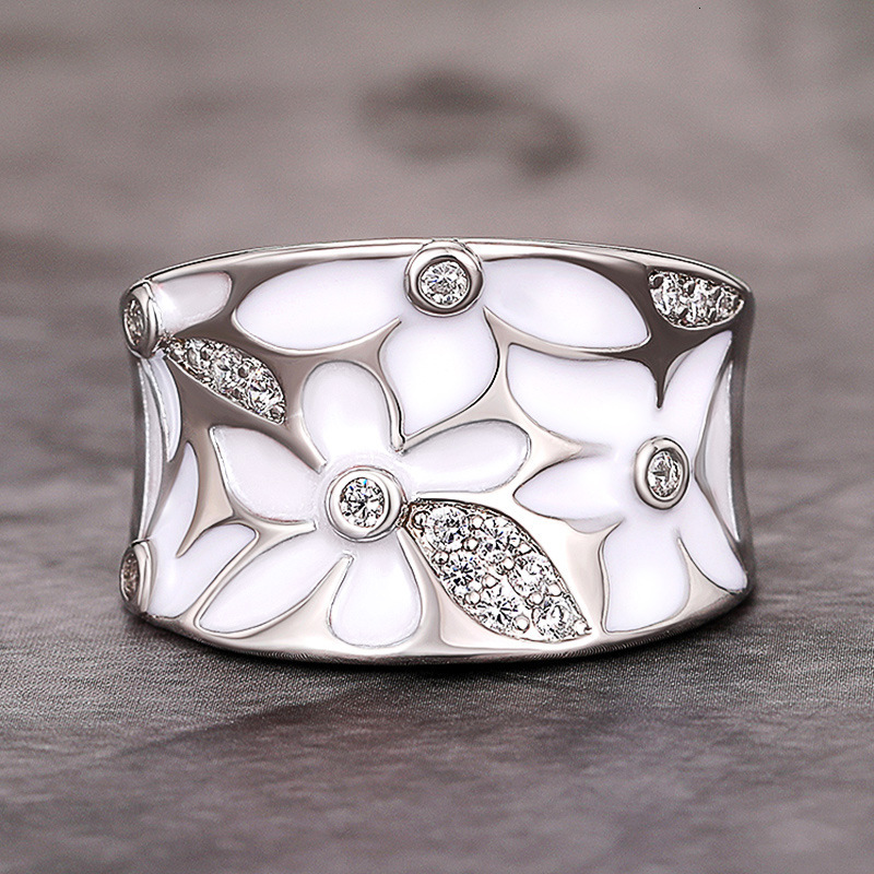 Huitan Exquisite Ring With Micro-Paved Cubic Zirconia, Korean-Style Floral Ring, Delicate And Fresh Design, Wide Band For The Index Finger