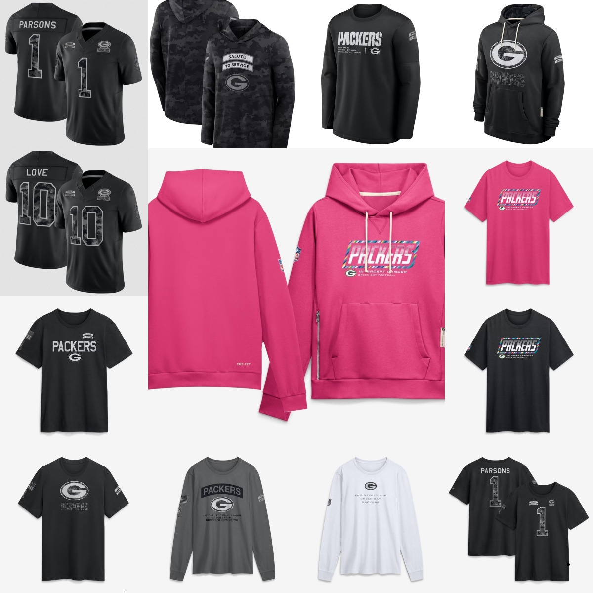 Packers 2026 Men Crucial Catch Sideline Standard Issue Pullover Hoodie T-shirt Jerseys Women Youth Black Pink Jacket