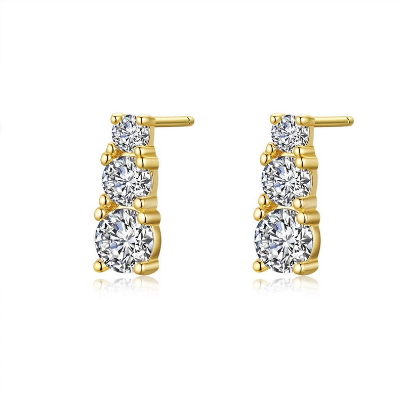 S925 Sterling Silver Moissanite Stud Earrings Three Stone Vertical Design Elegant Women Jewelry