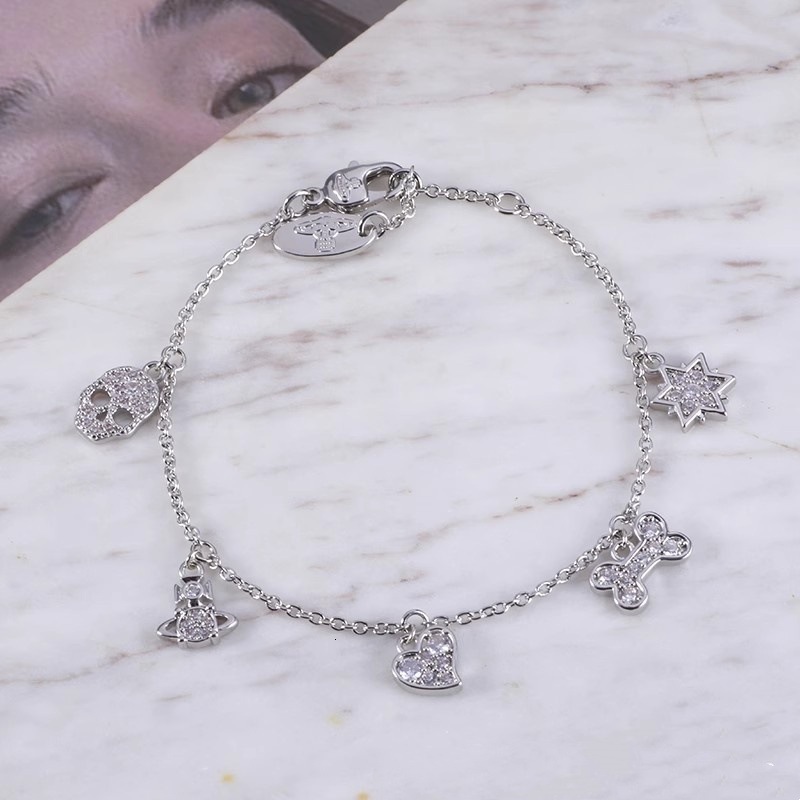 bracelet Xijia Empress Flash Diamond Saturn Heart Hexagram Skull Bracelet VV Light Luxury Niche Personalized Fashion Women's Jewelry