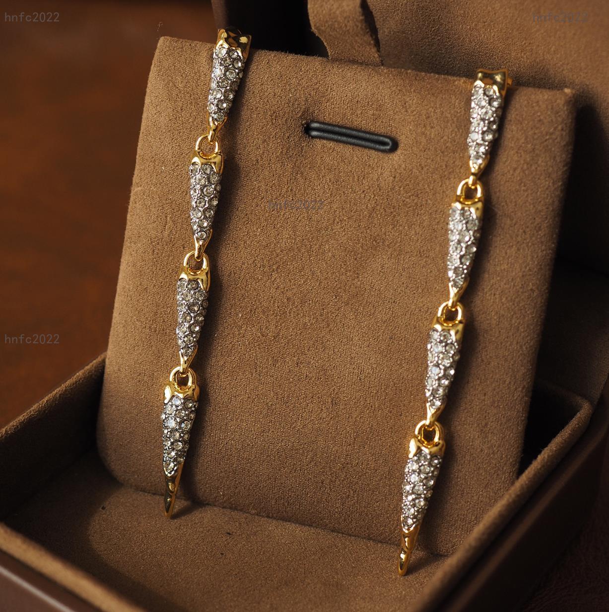New Designed women luxury earrings Full diamond tassel Ear studs copper plated gold Cai luxury Designer Jewelry Anti Allergy Eardrop