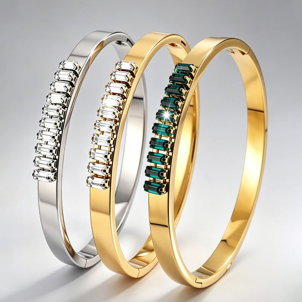 Light Luxury, High-End, Diamond-Studded That Won't Fade, Fashionable Versatile For Couples, With Row Of Diamonds And A Clasp, Open-Style Titani