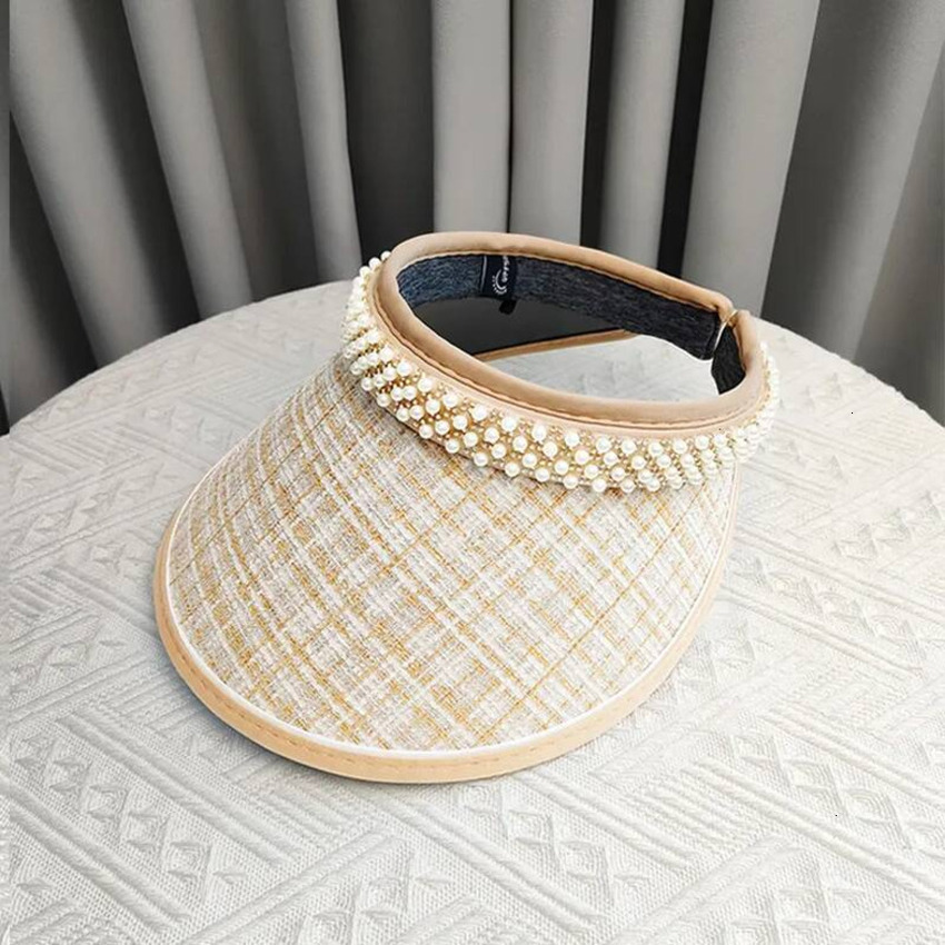 Fashion Accessories Elegant Headband Visor Pearl Black Vinyl Sun Protection French Tweed Style Versatile Outdoor Golf hats Summer Hat Headwear ss1