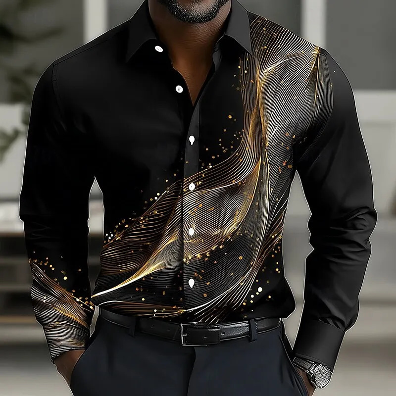 Men's Geometric Gradient Waves Shirt Button Up Shirt Casual Long Sleeve Fashion Streetwear Summer 3D Print Collared Shirt 261015