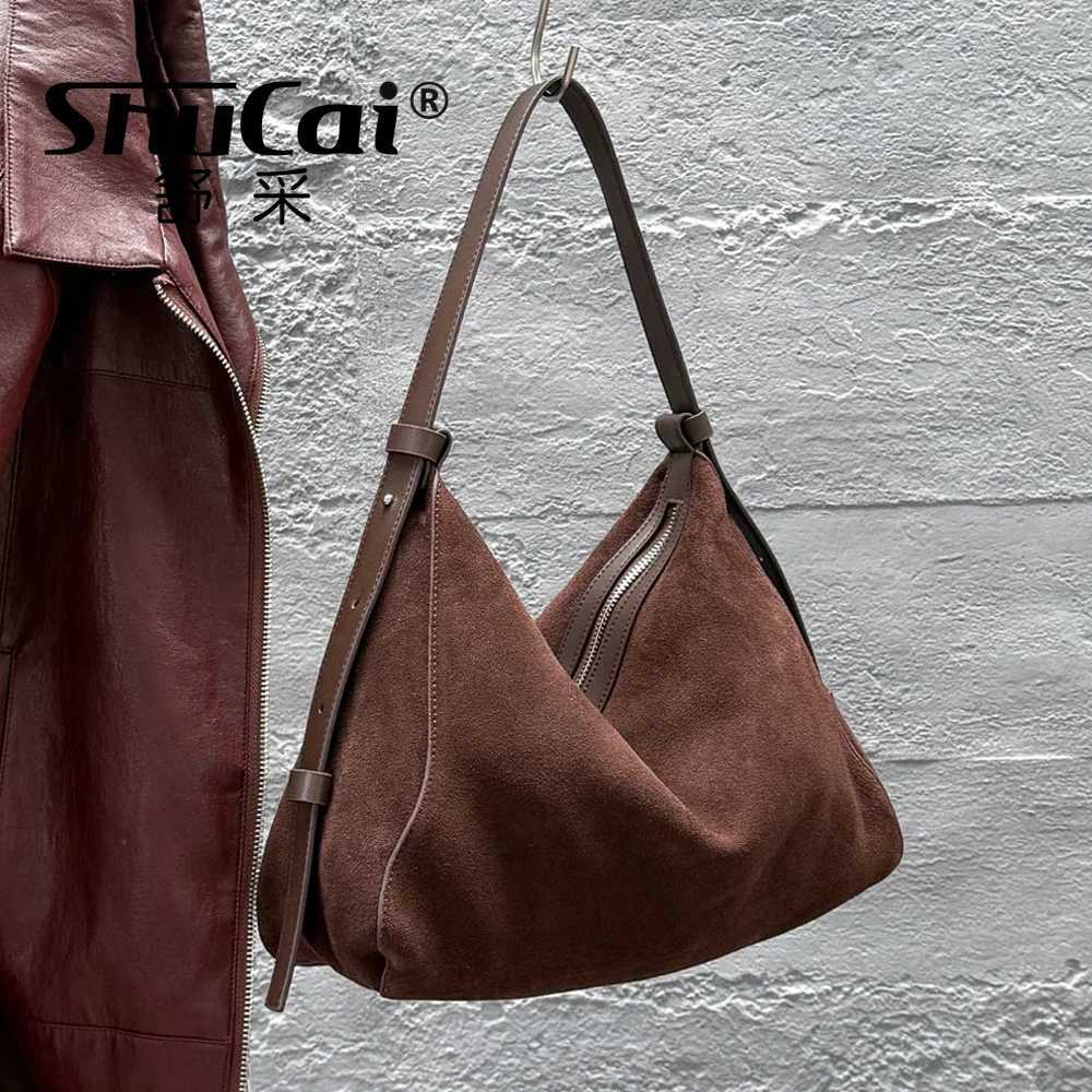 Evening Bags Genuine Grade Suede Leather Designer Large Capacity Women's Tote Bag Vintage Shoulder Crossbody Underarm Bags Trendy New H261016