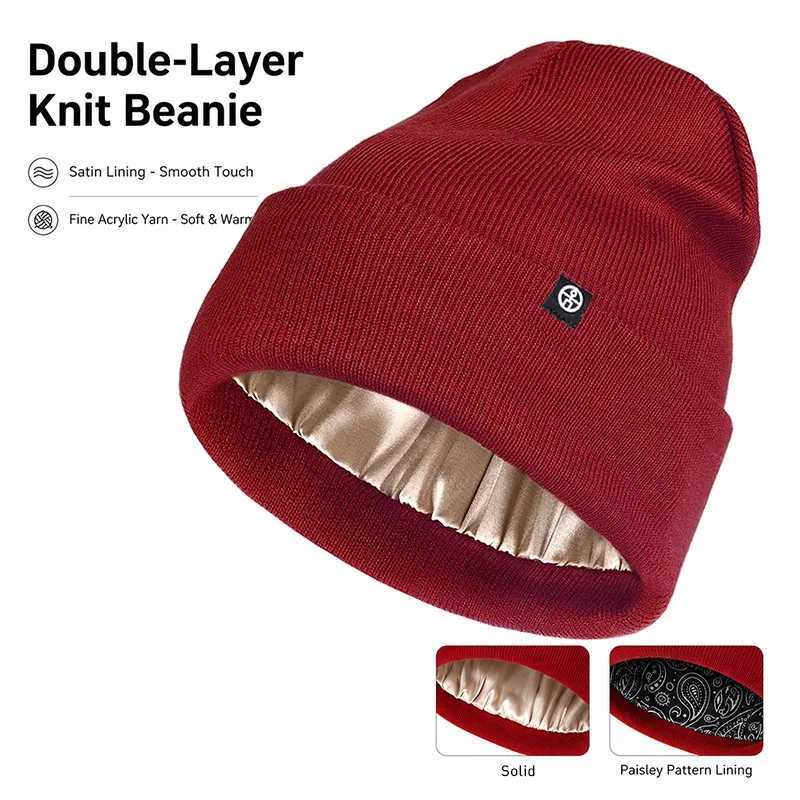 Beanie/Skull Caps High Quality Popular Knitted Hat Winter Beanie Satin Silky Lined Ear Protector Cold Hat For Men Women UnisexT261017