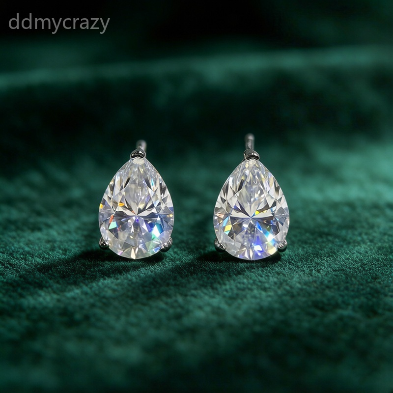 4 CT Pear Drop Moissanite Stud Earrings S925 Silver Plated 18K Gold Finish