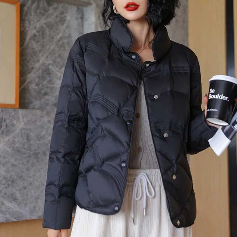 Women's Down Parkas 2025 Autumn Winter New Fashion Women's Casual Trendy Solid Color Simple Basic Stand Collar Long Sleeve Quilted Coats F