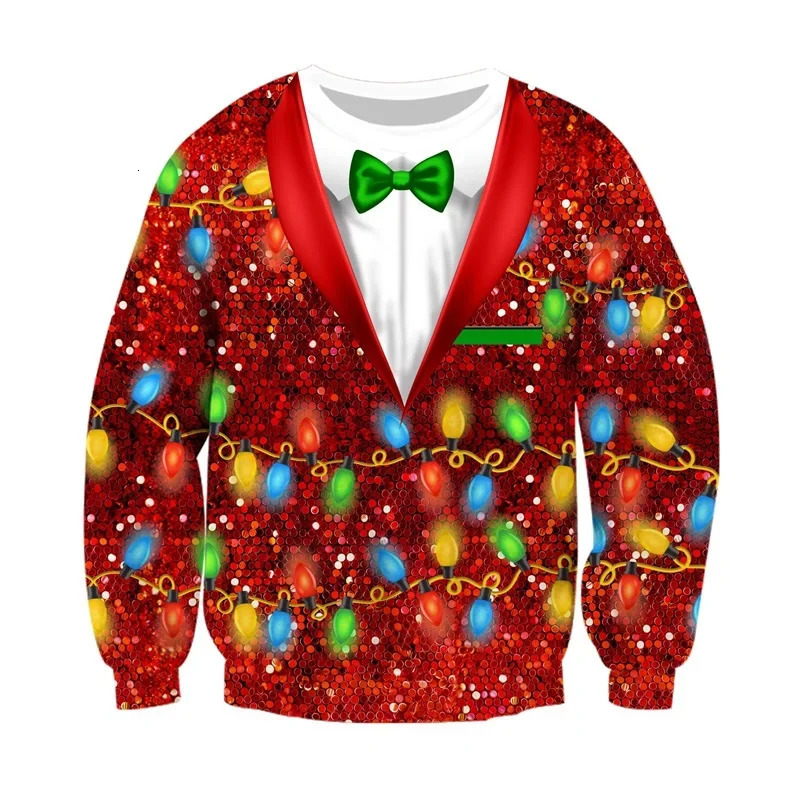 Ugly Christmas Sweater Two Piece Christmas Lights for Men Women Xmas Holiday 3D Print Crew Neck Long Sleeve Sweatshirt 261016