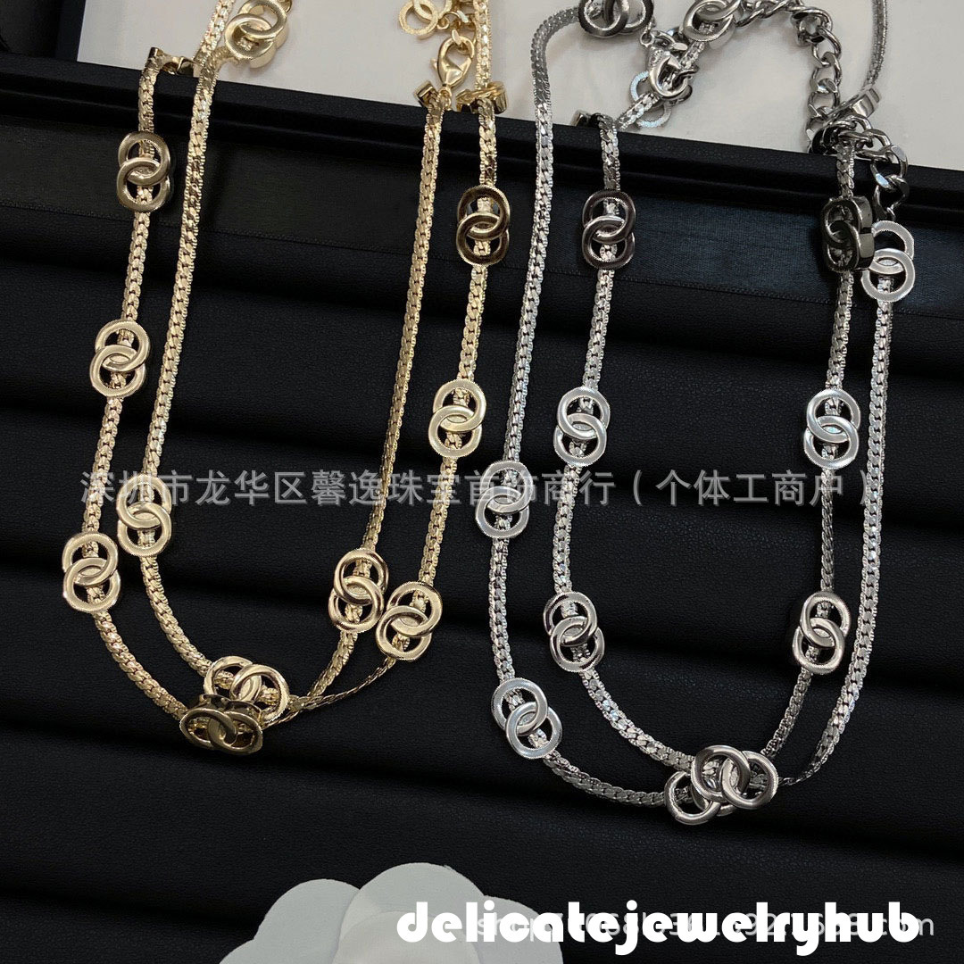 Designer Necklace Pearls cc Necklace Long Chain Necklace For Women Fashionable Simple Sweater Chain Double-Layer Connected Metal Pendant Luxury Chan