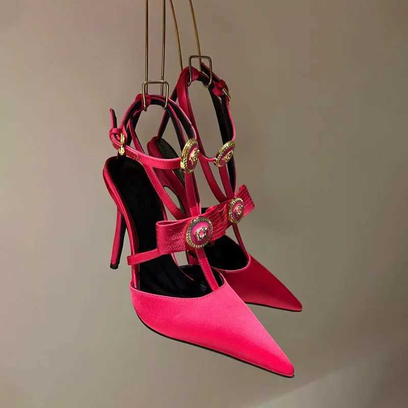 2025 New Bow Tie Thin Heel Pointed Toe Sexy Roman Straight Strap High-heeled Sandals for Women Q261015