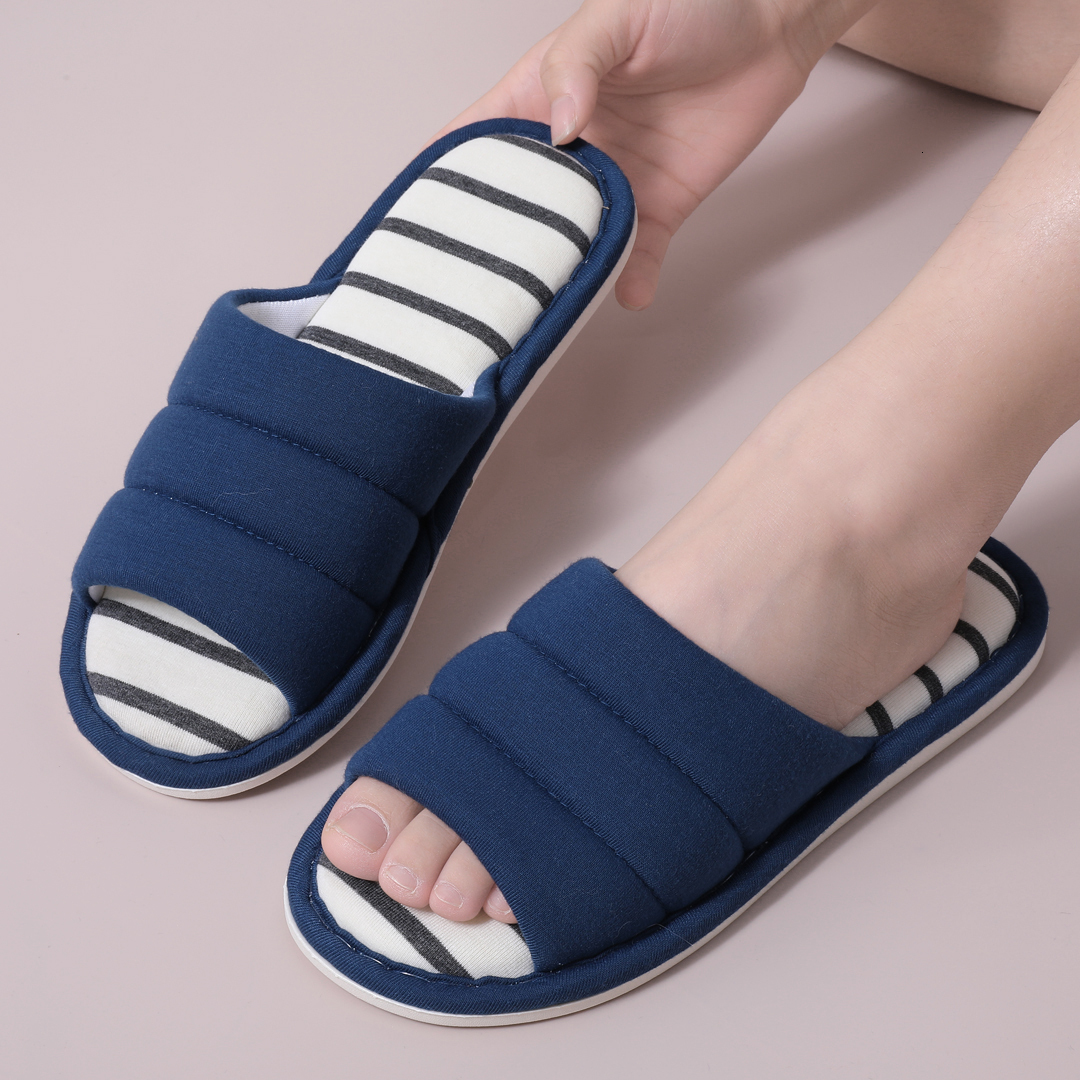 Comwarm Women Cotton Indoor Open Toe Soft Slippers Casual Flip Flop Ladies Home Slip-on Memory Foam Bedroom Flats Shoes ddmykukumalu