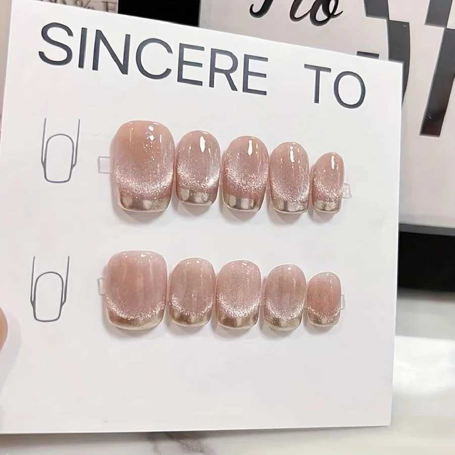 False Nails 10pcs high-end White moonlight French cat eyes handmade fake nails Flash short lightweight nail patch for women Q261017