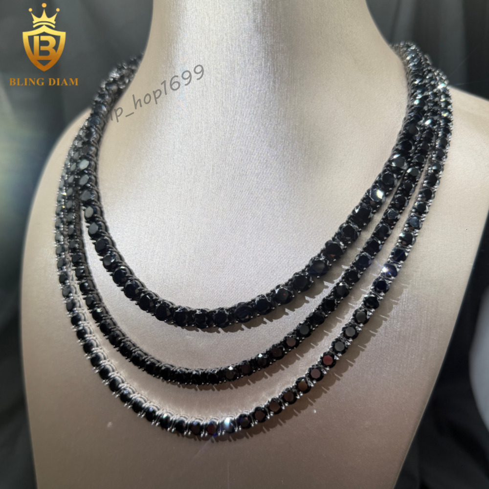 Wholesale Black Moissanite Tennis Chain 925 Silver 2mm 3mm 4mm 5mm 6.5mm Iced Out Moissanite Tennis Chain Tennis Necklace GRA