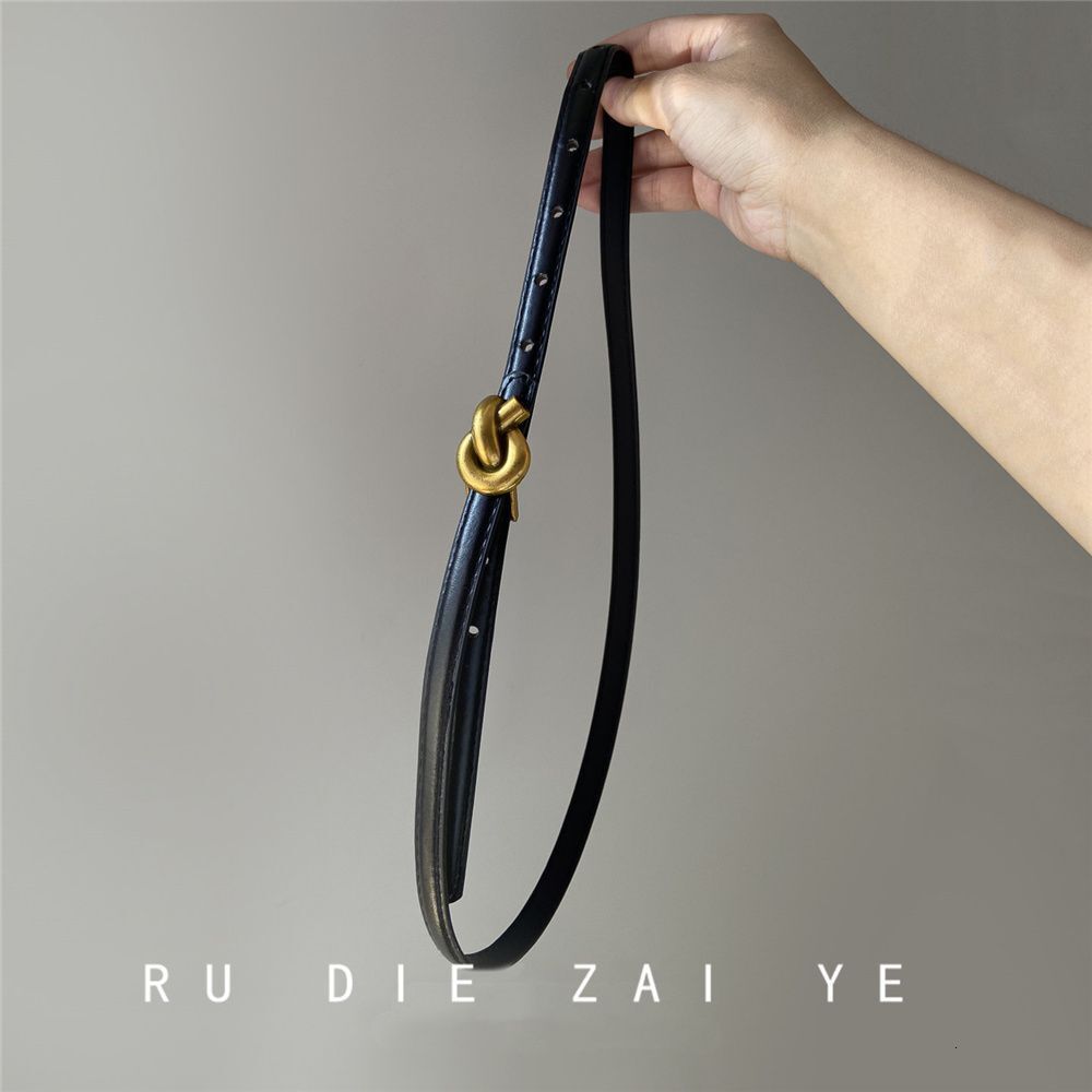 Minimalist, Old-Money Style! Black Gold Knotted Buckle Belt, Instagram-Worthy, Versatile Thin Belt For Dresses And Pants, A Must-Have Accessory Laot