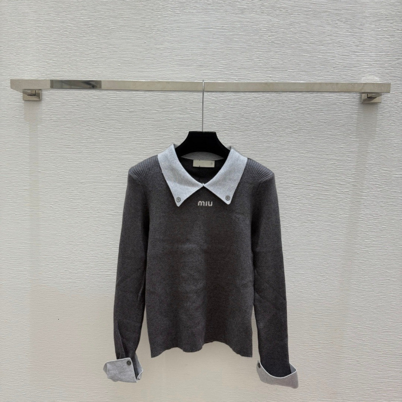 Designer High-End Early Autumn New Model, Solid Color Simple Lapel Knitted Long Sleeve 6679