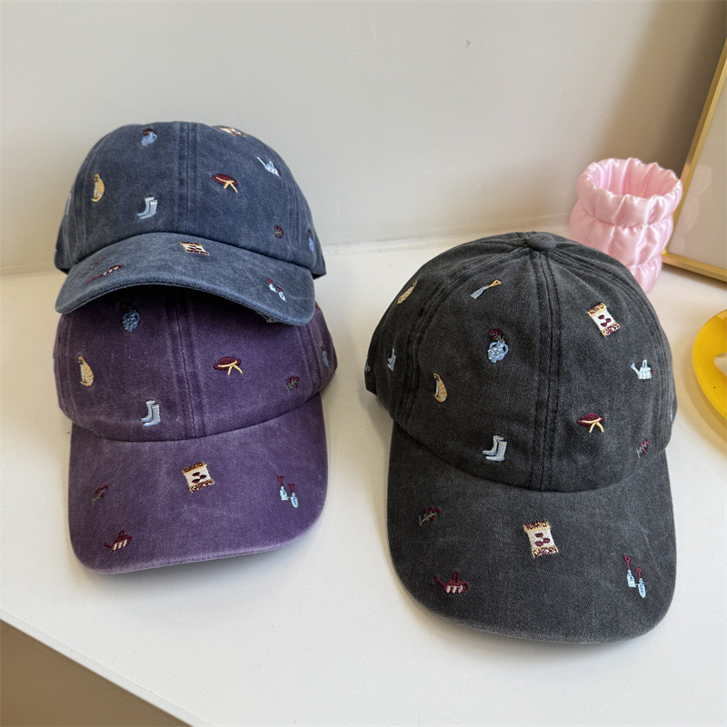 Korean niche light luxury embroidered smallpattern baseball cap men and women summer vintage style washed duckbill cap versatile for students