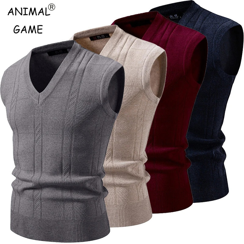 Men's V-Neck Sleeveless Vest Classic Pullover Knitted Waistcoat Sweater Cardigans Tank Tops Outdoor Streetwear 261015