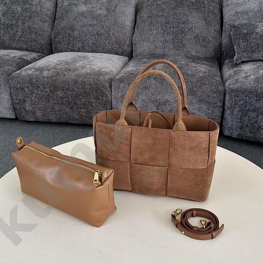 Luxury Vintage Women Woven Suede Tote Bag Set Large Capacity Mother And Daughter Handbag With Detachable Crossbody Strap Ladies Casual Shopping Shou