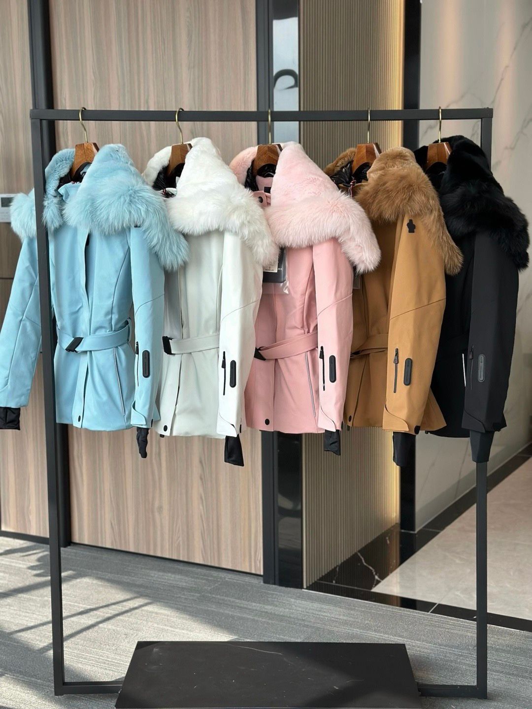 Designer puffer down jackets Italian women long jacket fur hooded parkas woman Boe dic short winter coats elastic belt casual outdoor parka ladies o