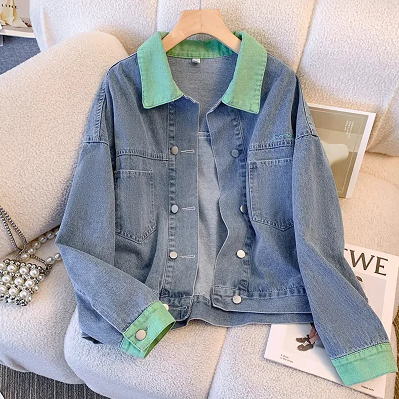 Fashion Sense Blue Denim Jacket Women Spring Autumn Loose Versatile Retro Patchwork Casual Jeans Coat Female Top 261016