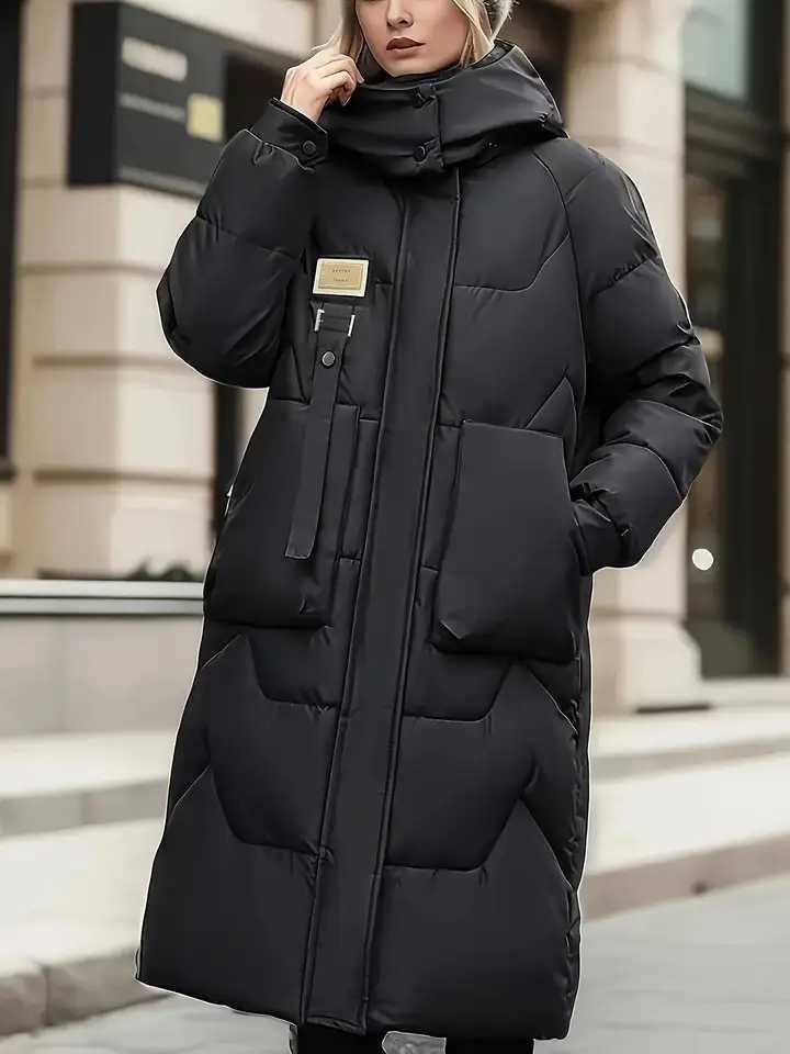 Women's Down Parkas Women's Warm Hooded Long Puffer Coat Zip Up Winter Parka with Large Pockets for Cold WeatherT261017
