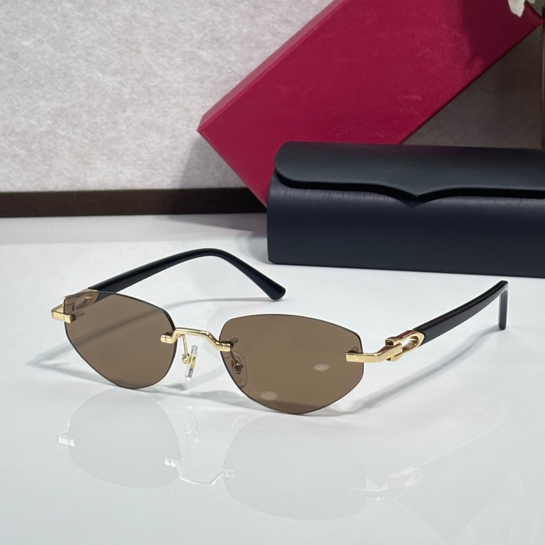 Rimless Cat Eye Sunglasses for Women, Gradient Cut Lens Metal Temple Decor UV400 Shades