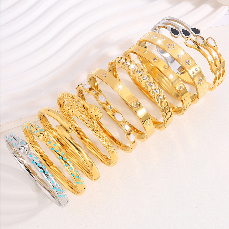 Cross-Border Luxury Stainless Steel Bracelet, Fashionable And Versatile, Open Design, 18K Gold-Plated, Fully Diamond-Studded, A High-End Accessory F