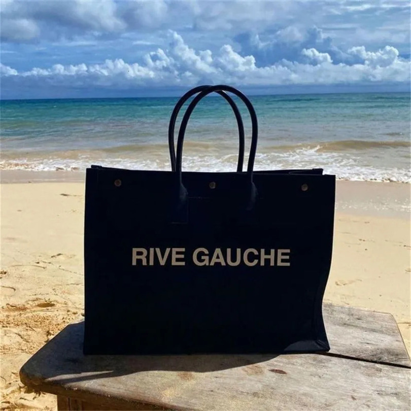Women Luxury Designer Large Canvas Tote Bag Classic Letter Print Shoulder Handbag Big Capacity Beach Vacation Shopping Purse Ins Blogger Hot Girl Ca