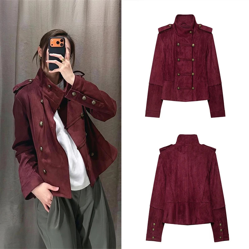 Guobioziy Women's Slim Suede Jacket Spring and Autumn French Casual Fashion Trendy British Retro Punk Pock Street Style 261016
