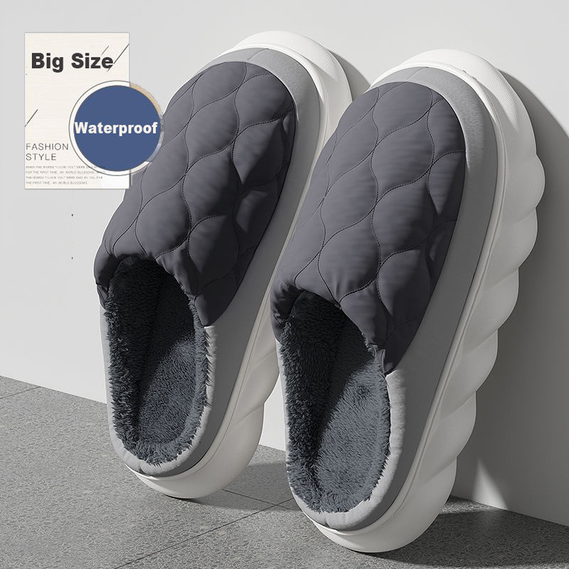Winter Casual Men's Slippers Indoor Waterproof Home Shoes Fur Flat Warm Fashion Couples Bedroom Houseshoes Large size 48/49 ddmykukumalu