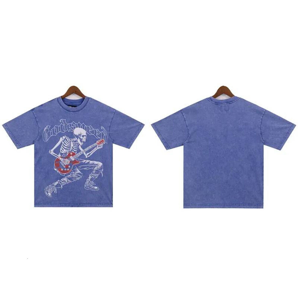 Designer Men's Goddpeed T Shirt High Quality American Retro T Shirt Y2k High Street Washed Short Sleeved Round Neck Graphic Printed Short Sleev