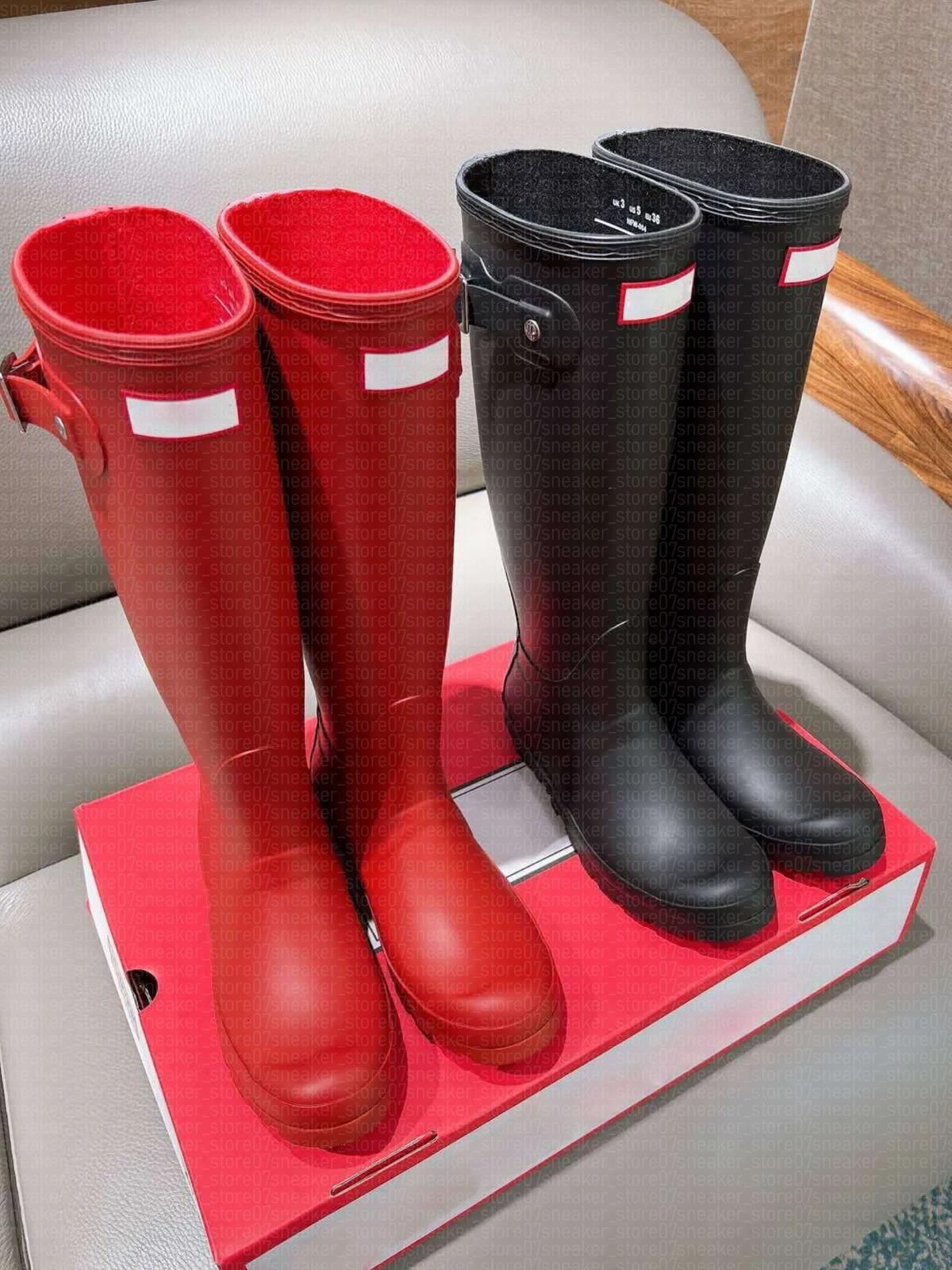 Winter boots Hunters boots Womens Mens Designer Rain boots Luxury Wellies Anti Slip Rubber Wellington Boots Black Shoes Cool Rain boots Red Martin K