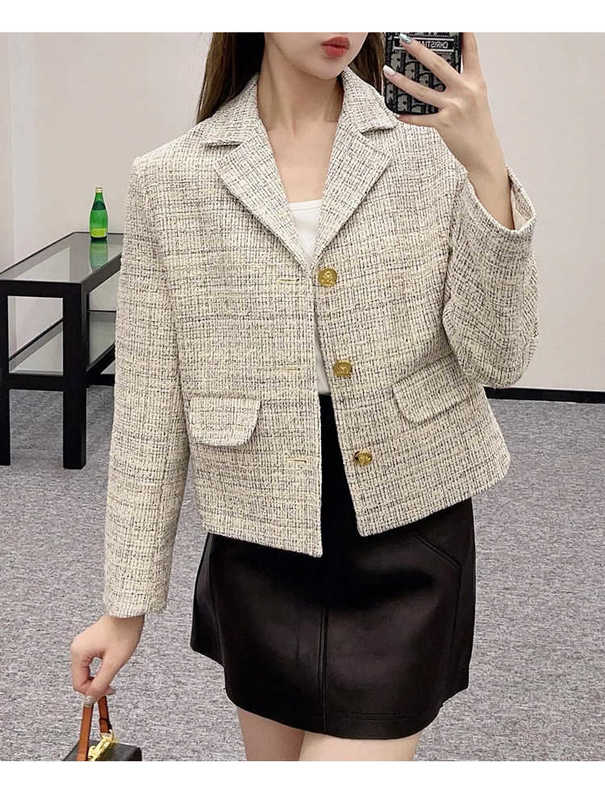 Women's Jackets Designer spring new tweed-style suit with jacket and skirt, wool tweed knit two-piece set, exuding elegant and sophisticated fe