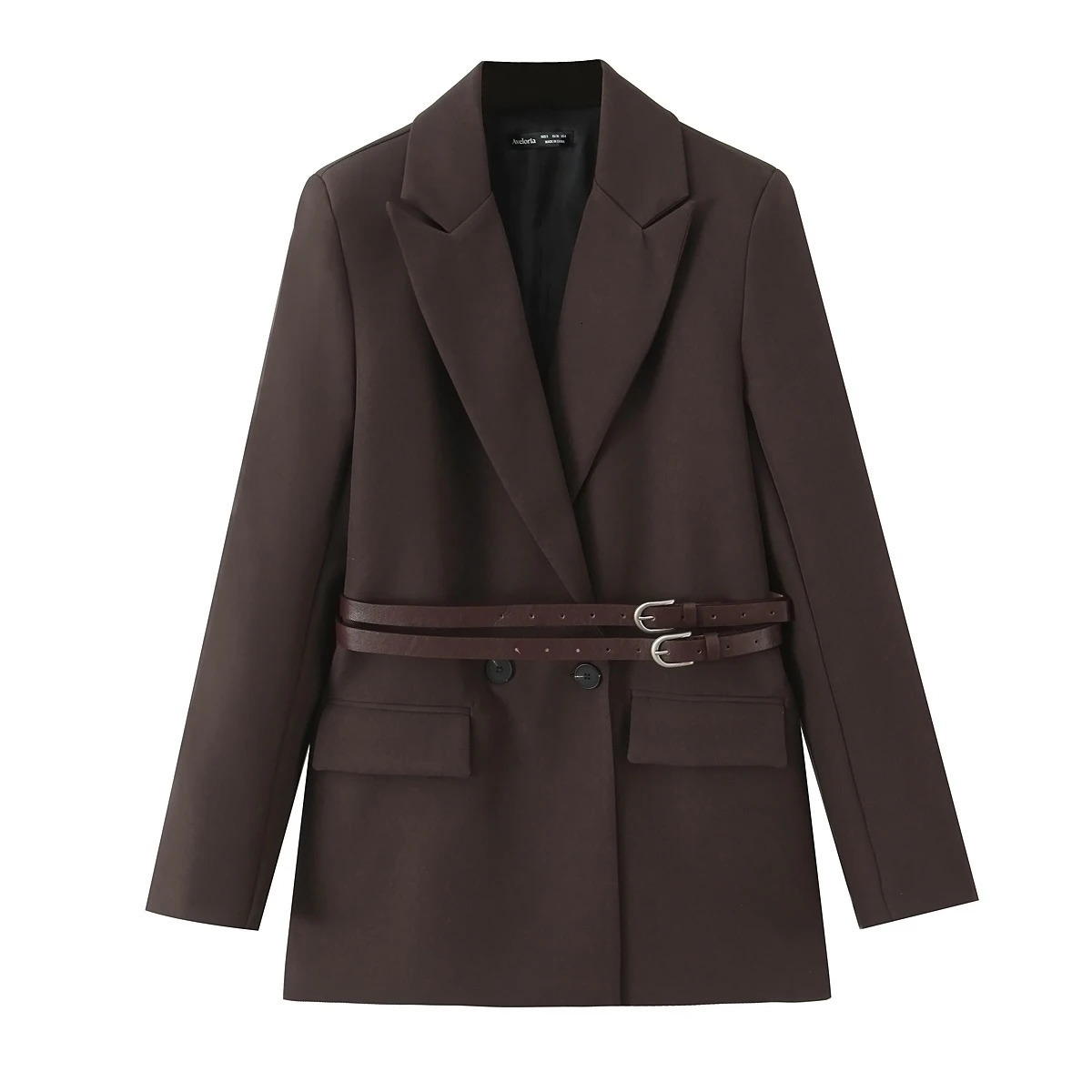 European and American Style Women's Fashion Versatile Loose Casual Double Belt Slimming Gunlapel Blazer Coat 261015