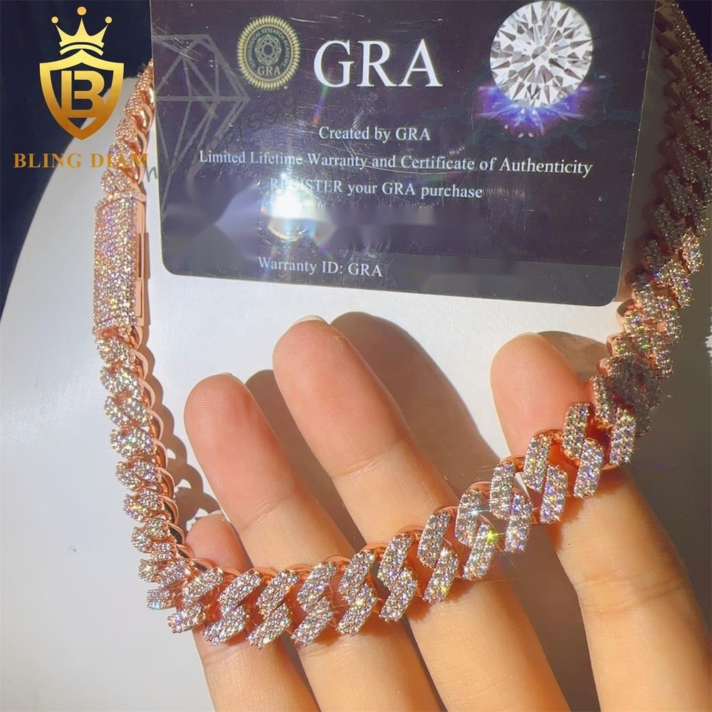 GRA Certificate Sterling Silver 925 13MM Buss Down Hip Hop Jewelry Iced Out Hip Hop VVS Moissanite Cuban Link Chain Necklace
