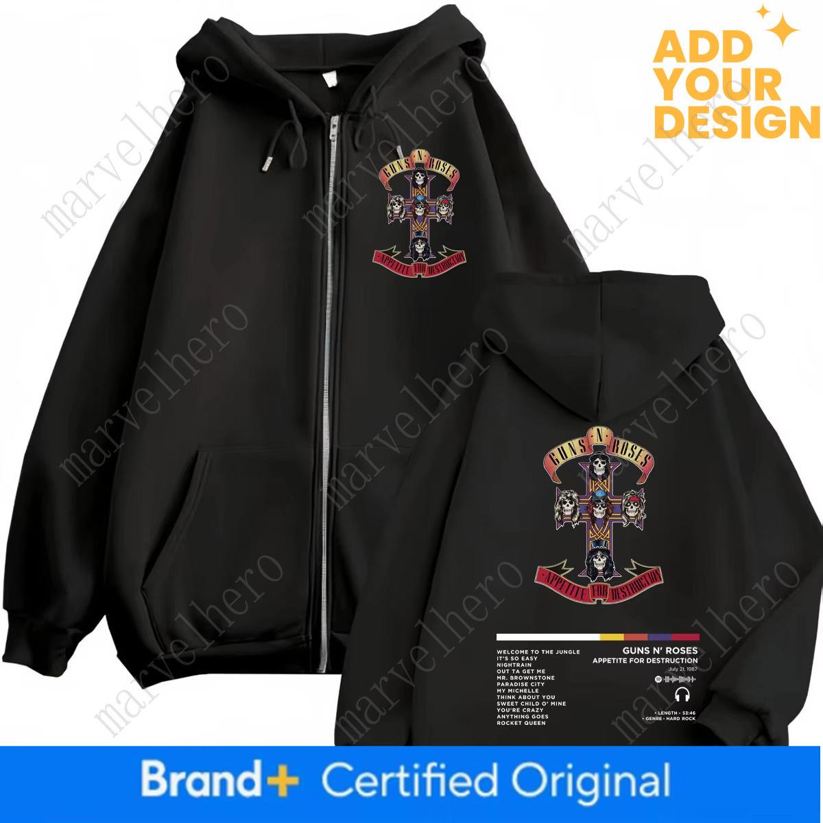 Guns N Roses Appetite For Destruction Album Zipper Hoodies Rock Hip Hop Zip Up Sweatshirts Men S Women S Fashion Y K Pullovers