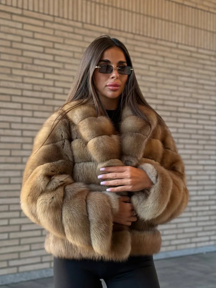 Women Patchwork Faux Fur Coat Elegant Contrast Full Sleeve Lapel Loose Long Staple Plush Jacket Winter High Street Outerwears 261015