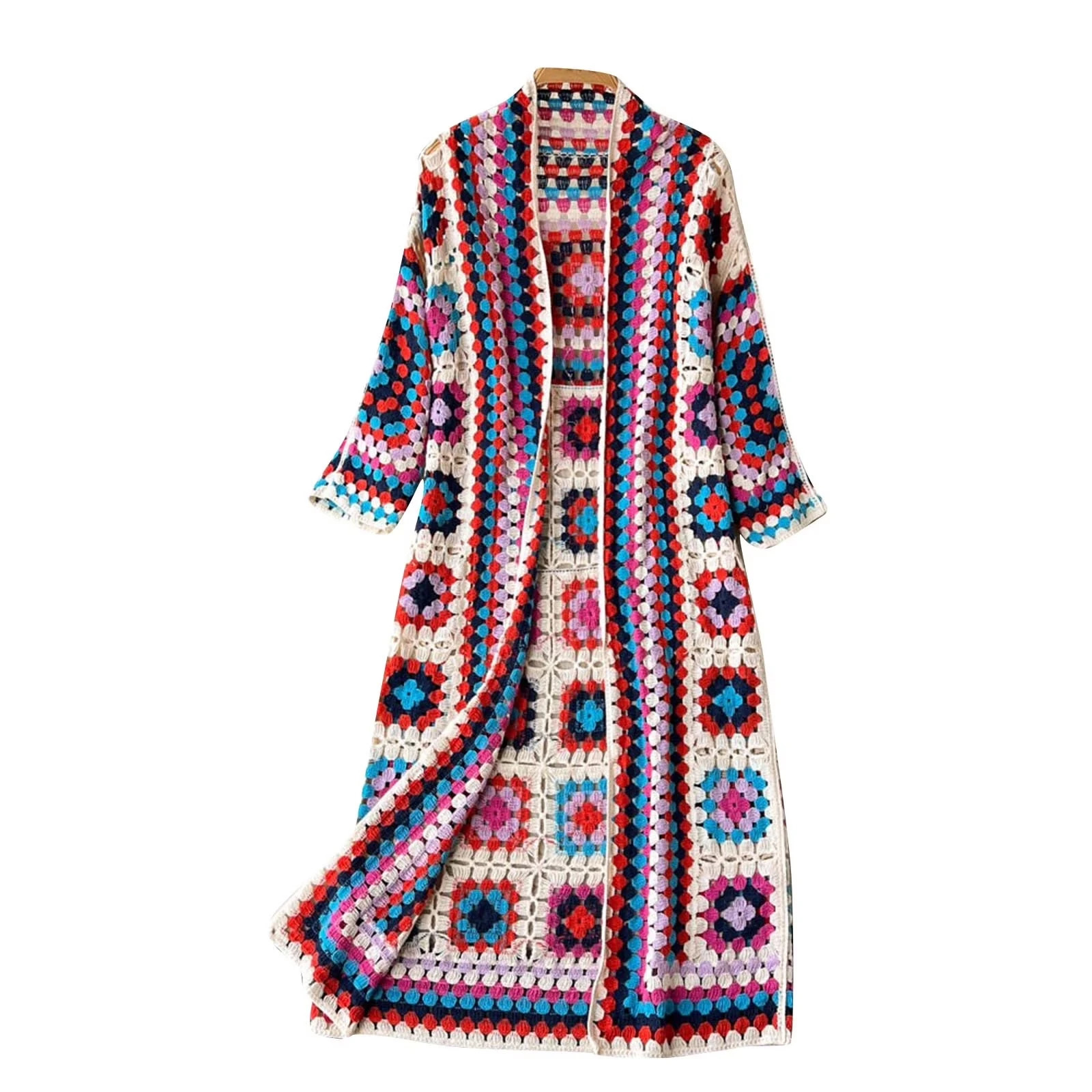 Womens Vintage Crochet Floral Knit Cardigan Autumn Winter Stylish Sweater 34 Sleeve Open Front Long Cardigans Knitwear 261015