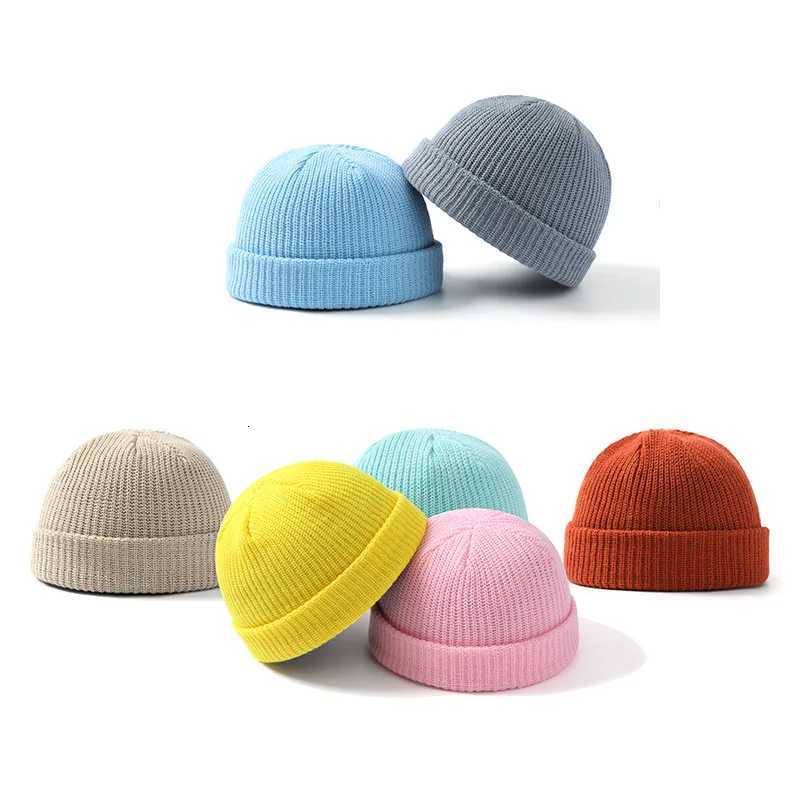 Beanie/Skull Caps Trendy Winter Melon Skin Hat Men Women Cuff Yuppie Cold Cap Brimless Knitted Beanie Warm Woolen Hat for Street Daily WearT261017