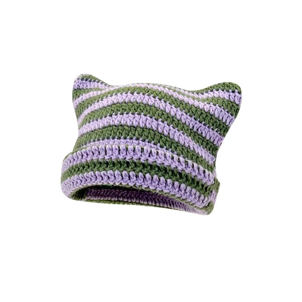 Retro striped knitted for women cool stylish catear design men's autumn winter warm and personalized colorblock beanie
