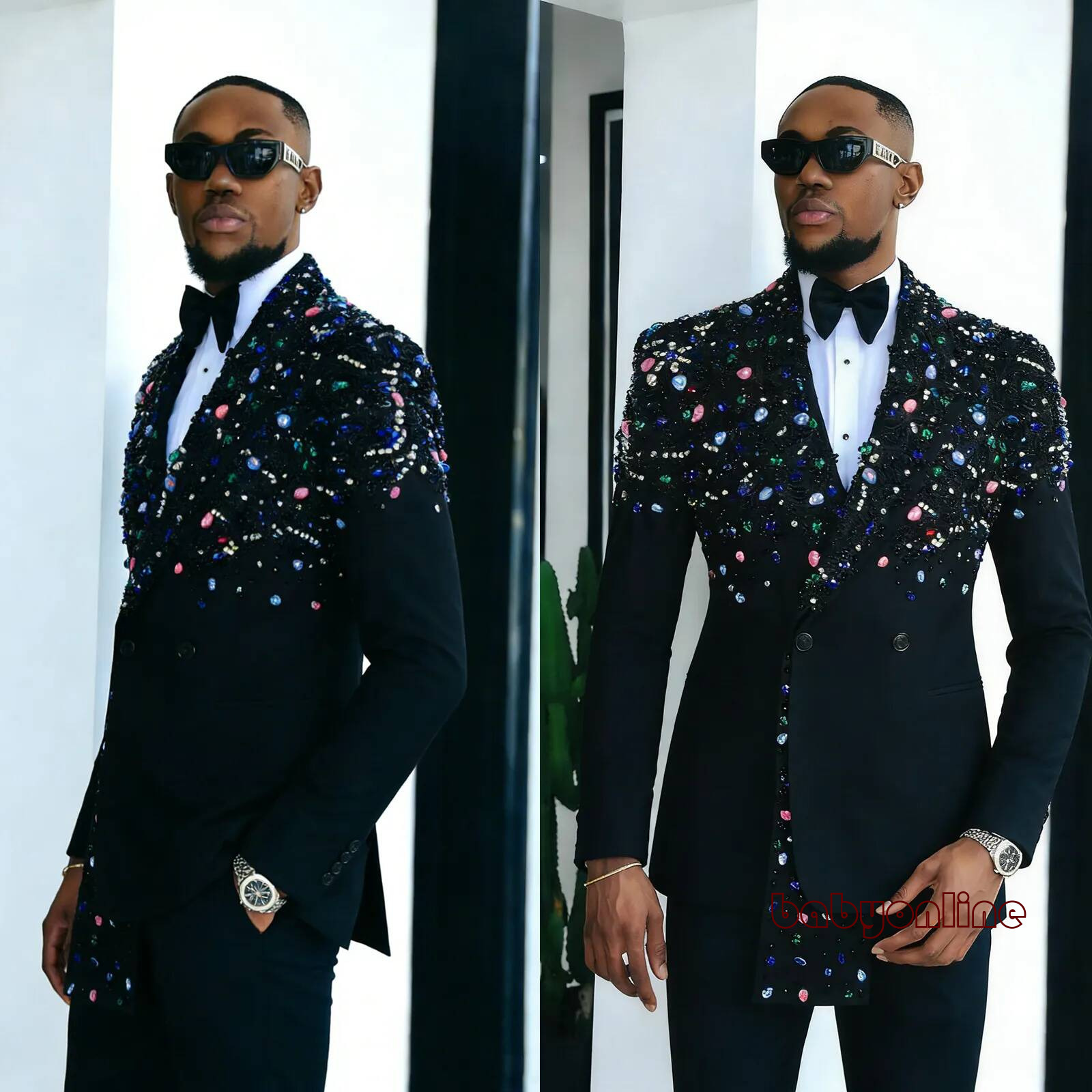 Customized Exquisite Colorful Beadings Groom Suits 2 Pieces Men Wedding Tuxedos Formal Evening Party Outfit Male Clothing