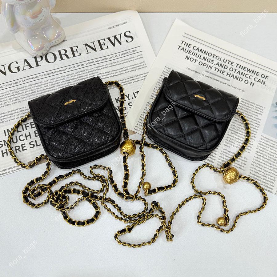 Women Mini Quilted Flap Crossbody Bag Luxury Diamond Grid Pattern Golden Ball Adjustable Leather Woven Chain Small Square Shoulder Handbag For Ladie