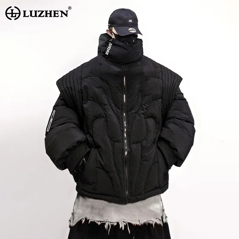 LUZHEN 2026 Winter Stylish Hip-Hop Streetwear Loose Stand Collar Padded Coat Men's Original Splicing Sleeve Parka Jacket