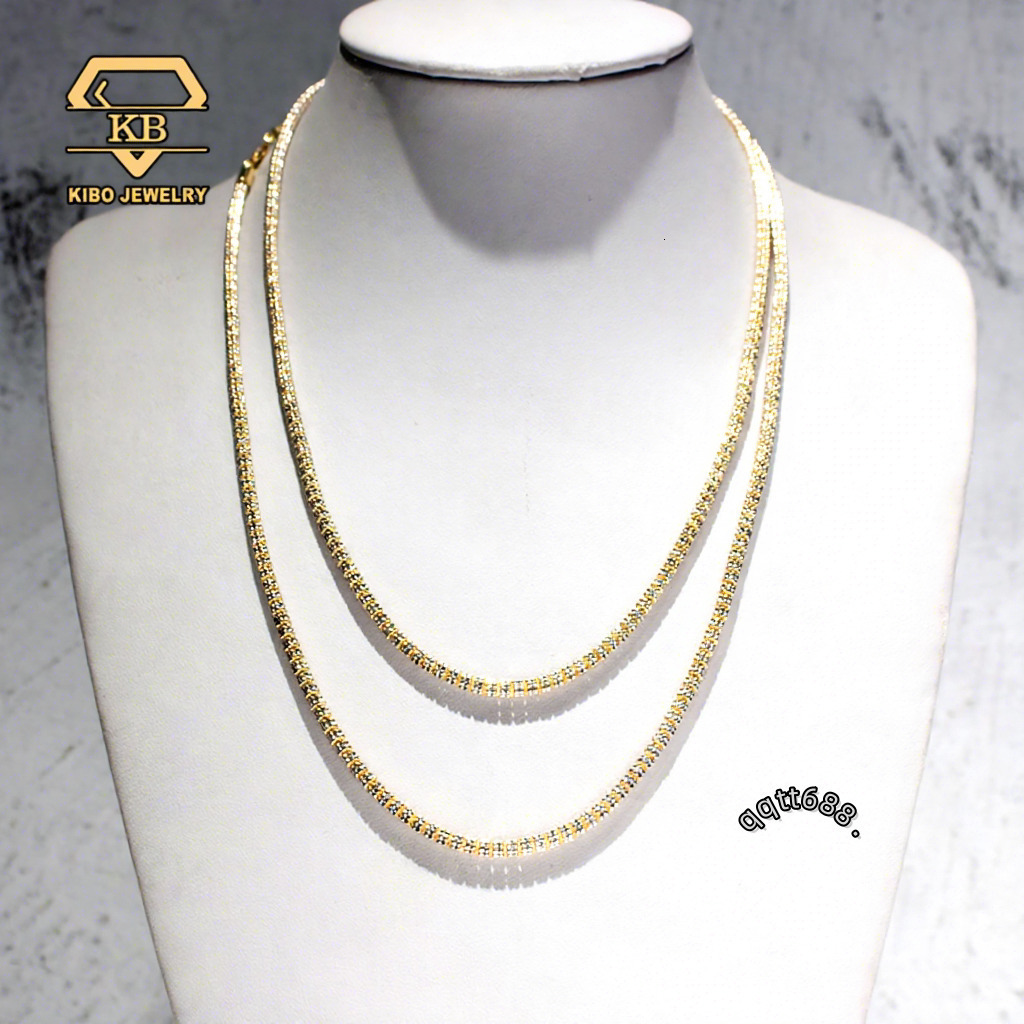 14K Gold Plated Real 925 Sterling Silver 34mm Two Tone Ice Chain Diamond Cut Ice Link Chain Moon Ice Chain