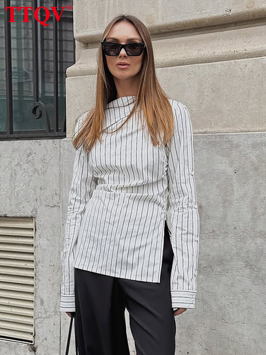 2026 Fashion Loose Stripe Print Women's Shirt 2027 Autumn Winter O-Neck Long Sleeve Shirts Elegant Classic Top Female Clothing