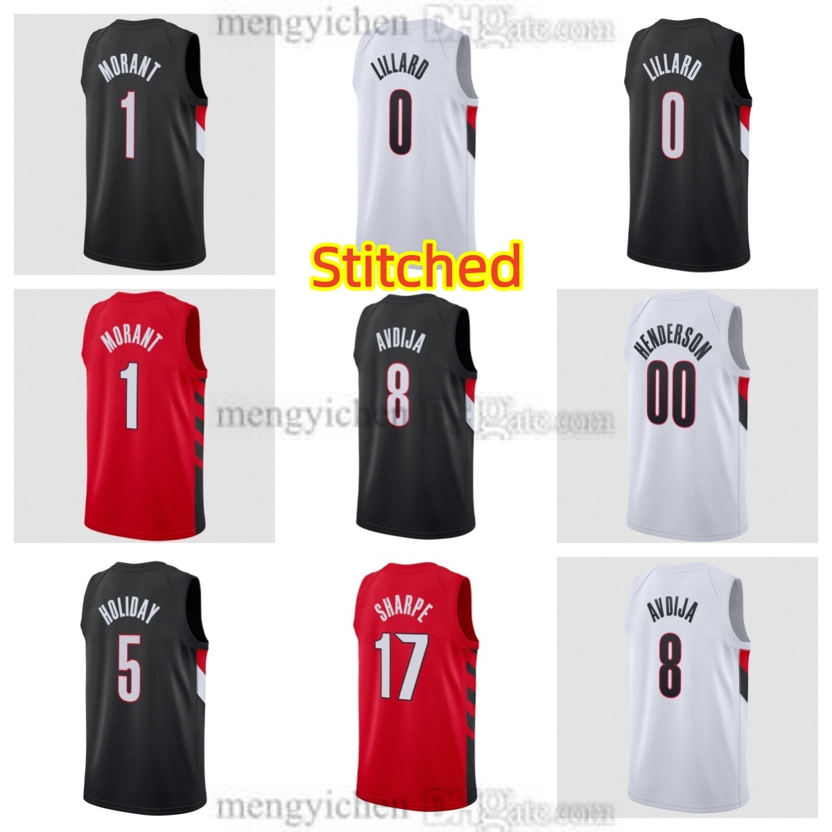 Stitched Men's Basketball Jerseys 1 Ja Morant Damian 0 Lillard 17 Shaedon Sharpe 23 Donovan Clingan 8 Deni Avdija 5 Jrue Holiday 00 Scoot Hende