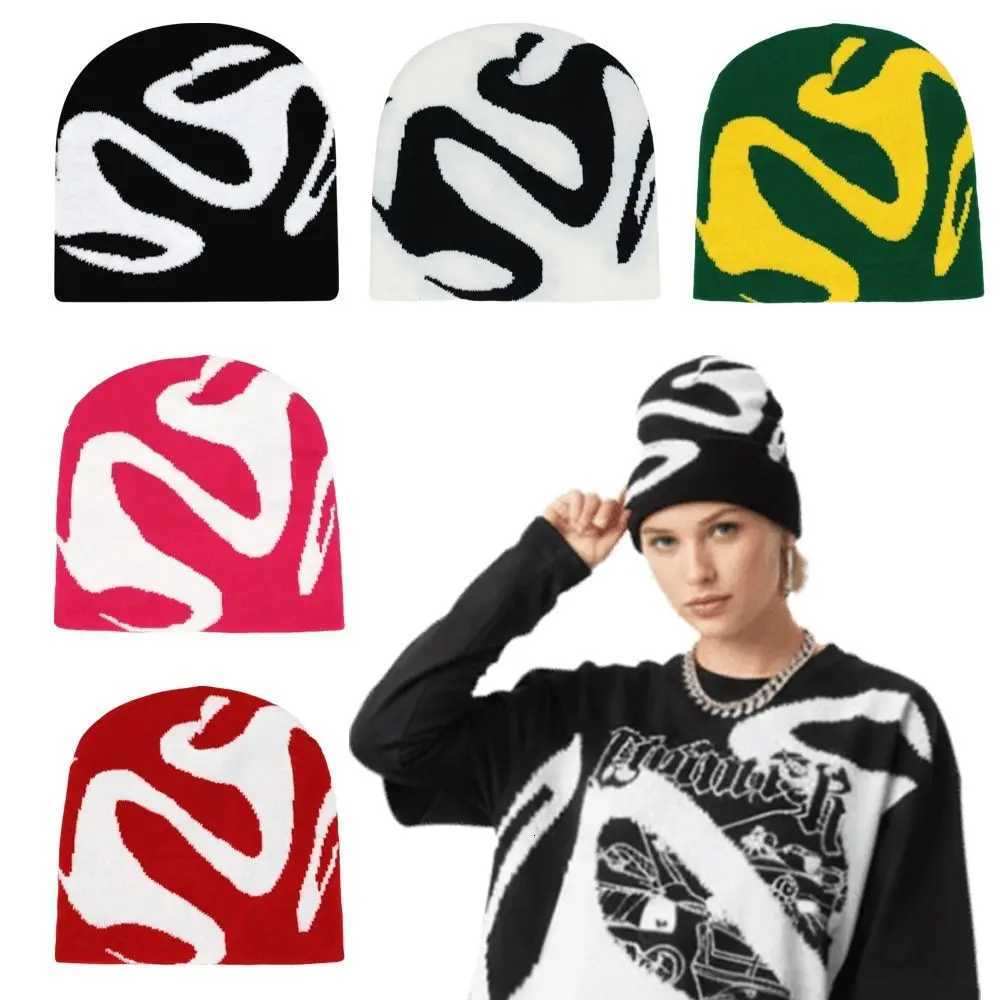 Beanie/Skull Caps Pullover Design Knitting Beanies Neutral Knitted Fashion Trend Jacquard Hats Outdoor Warm Vintage Style Warm Hat Autumn Winter Q26