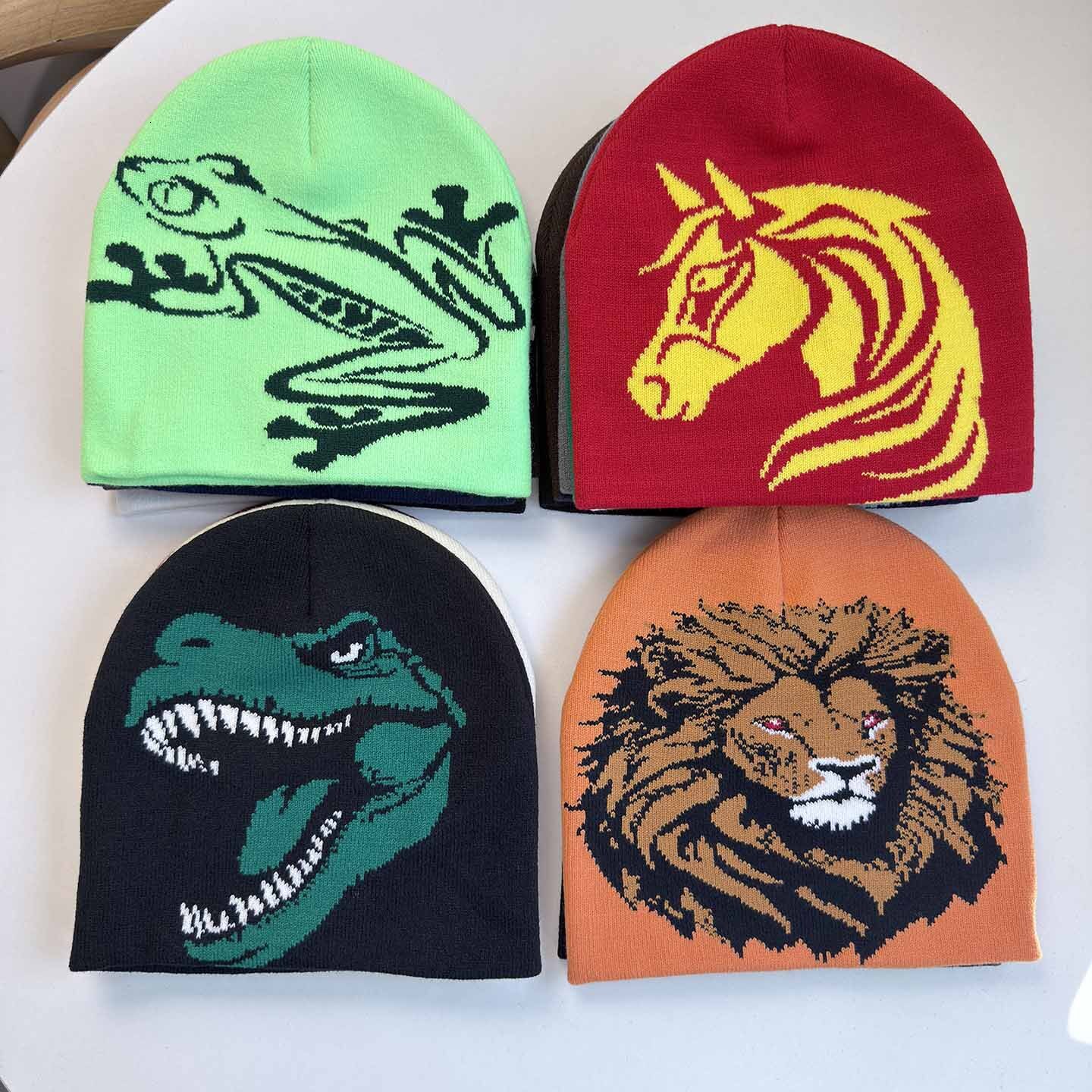 Wind animal pattern knitted beanie autumn and winter warm ear-covering hat street hip-hop style unisex trendy